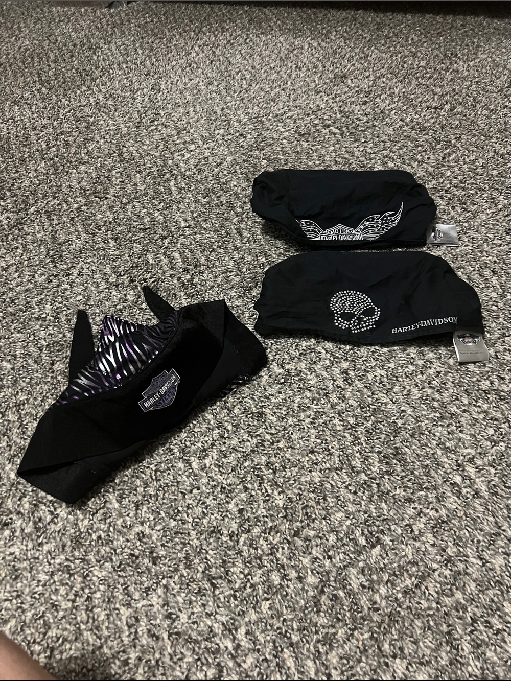 Harley-Davidson Black Rhinestone Skull & Wing Bandana Trio
